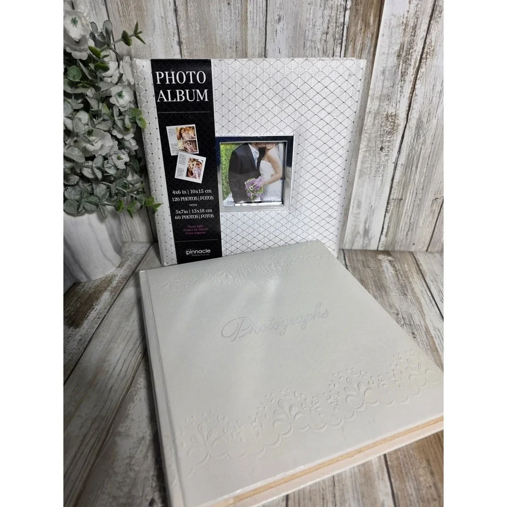 Pinnacle Silver Quilted & White Embossed Photo Album Set Wedding Keepsake 2pk